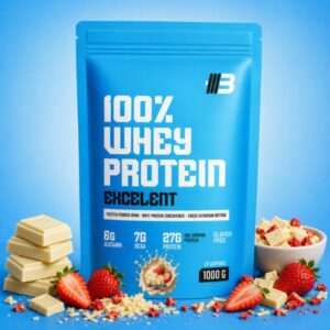 WHITE CHOCOLATE STRAWBERRY CRUNCH – EXCELENT 100% WHEY PROTEIN | BIELA ČOKOLÁDA JAHODA