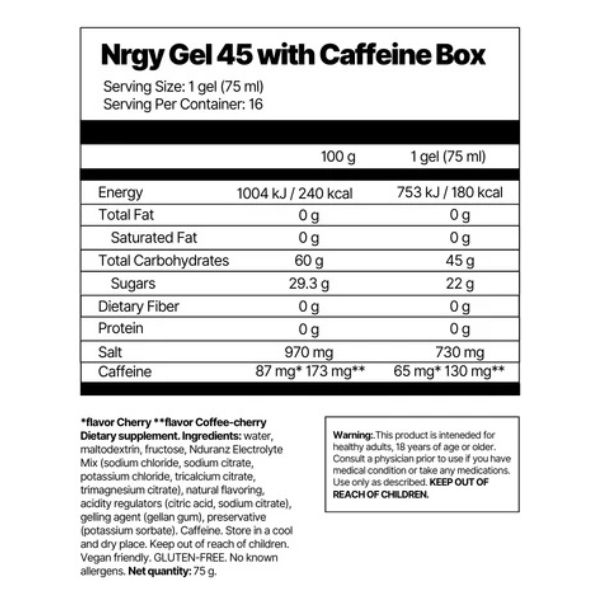 Energetický Gel Nrgy + Kofeín 130mg príchuť Káva-čerešňa od NDURANZ – Obrázok 2