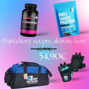 Darčekový set pre ženy- fitness taška, rukavičky veľkosť S, Carnitin 120kaps, Excelent 100%Whey protein 1kg