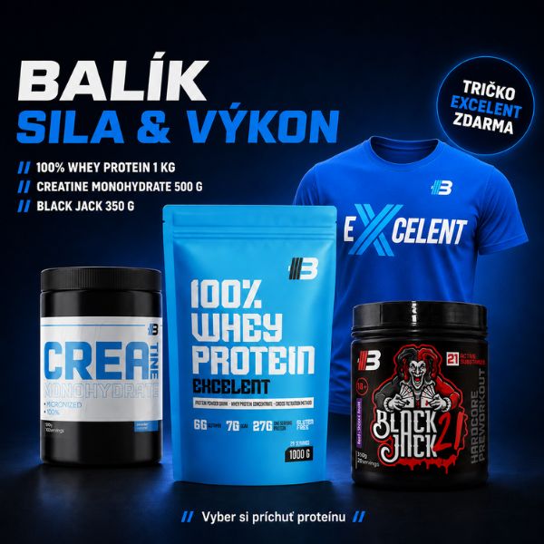 Balík Sila & výkon – proteín, kreatín, Black Jack + tričko zdarma